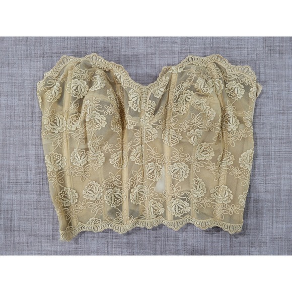 Victoria's Secret Other - Vintage Victoria's Secret Gold Floral Lace Corset Bustier Top 38D 90s Strapless